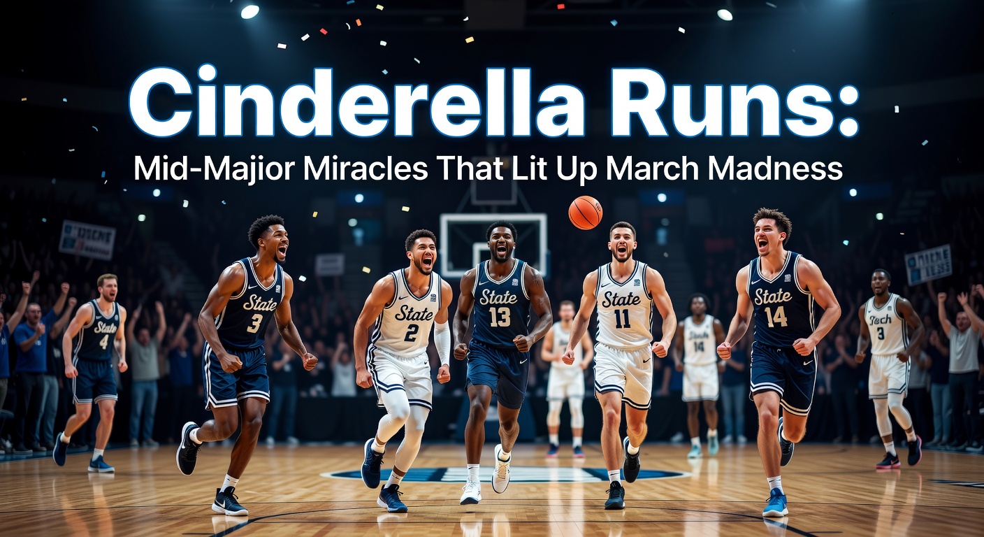 Villanova Wildcats celebrating their 1985 upset victory over Georgetown in the NCAA Championship game, a classic Cinderella moment