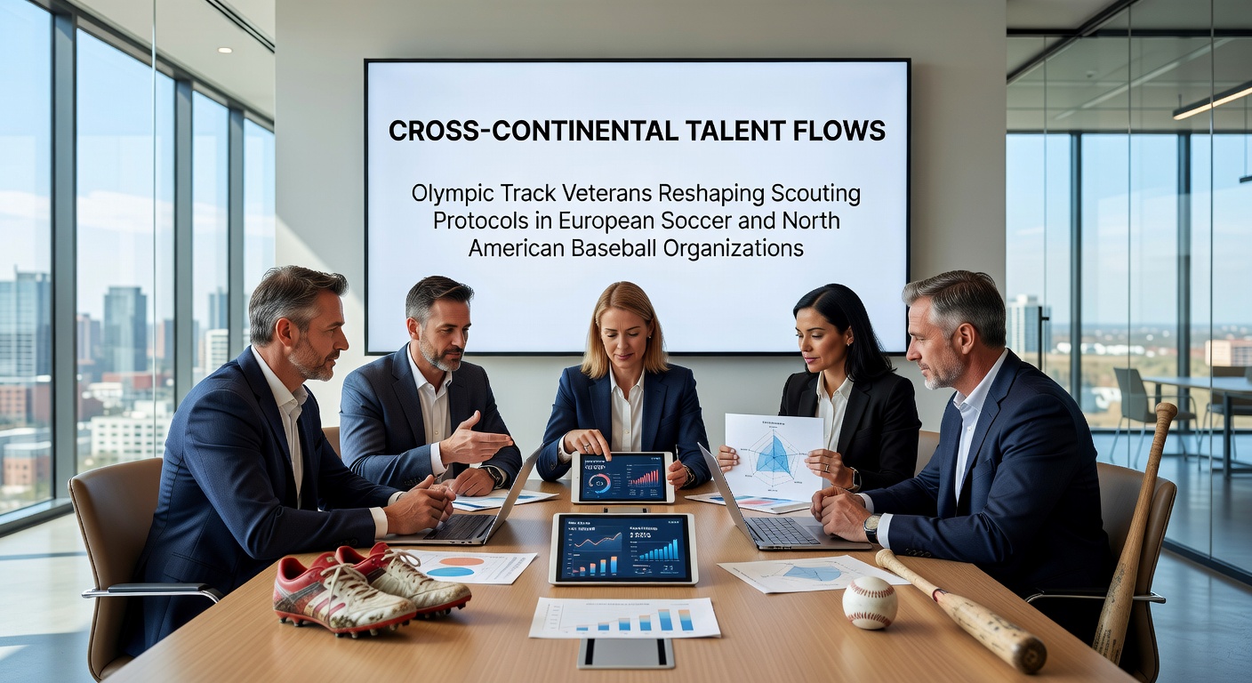 Olympic track athletes transitioning into scouting roles within European soccer clubs and North American baseball teams, illustrating cross-continental talent movement