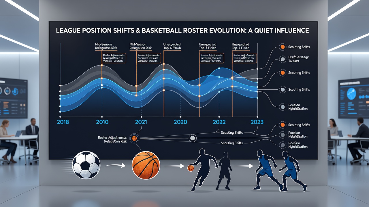 Basketball scouts reviewing football league position data and player transfer records