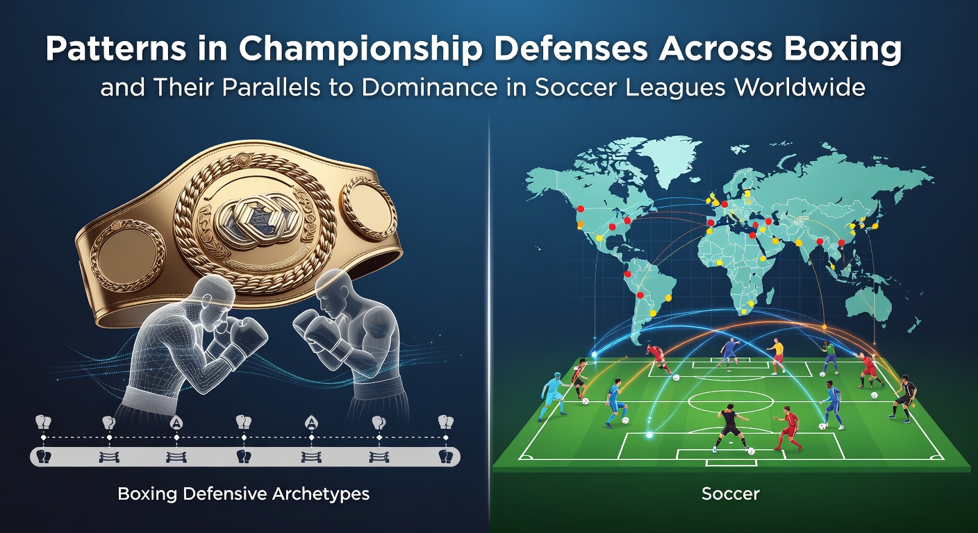 Boxing champion defending title in ring with soccer league trophy overlay showing defensive patterns