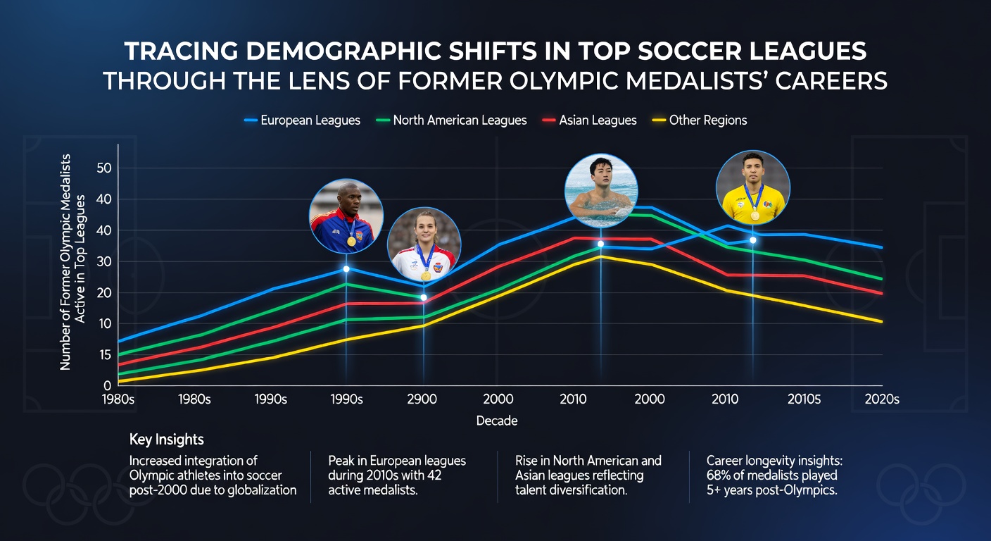 Demographic data charts showing nationality shifts among soccer players in top European leagues from 2010 to 2026