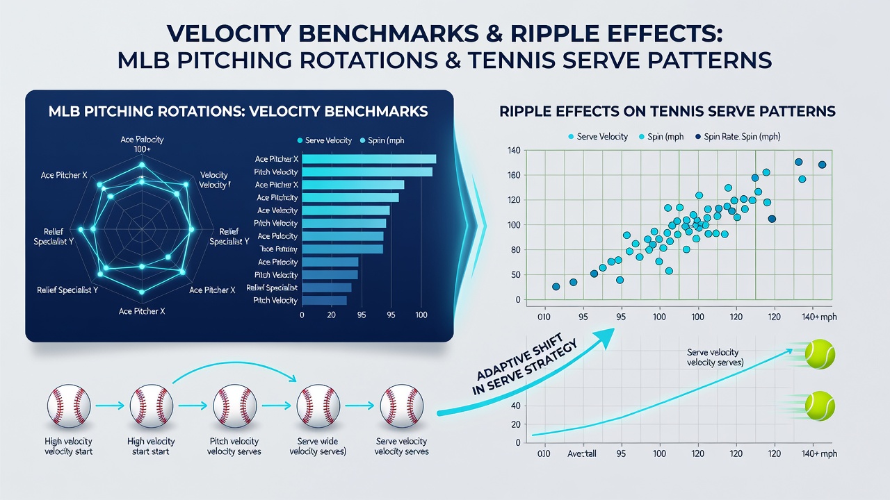 Tennis players reviewing velocity data from training sessions influenced by MLB pitching analytics
